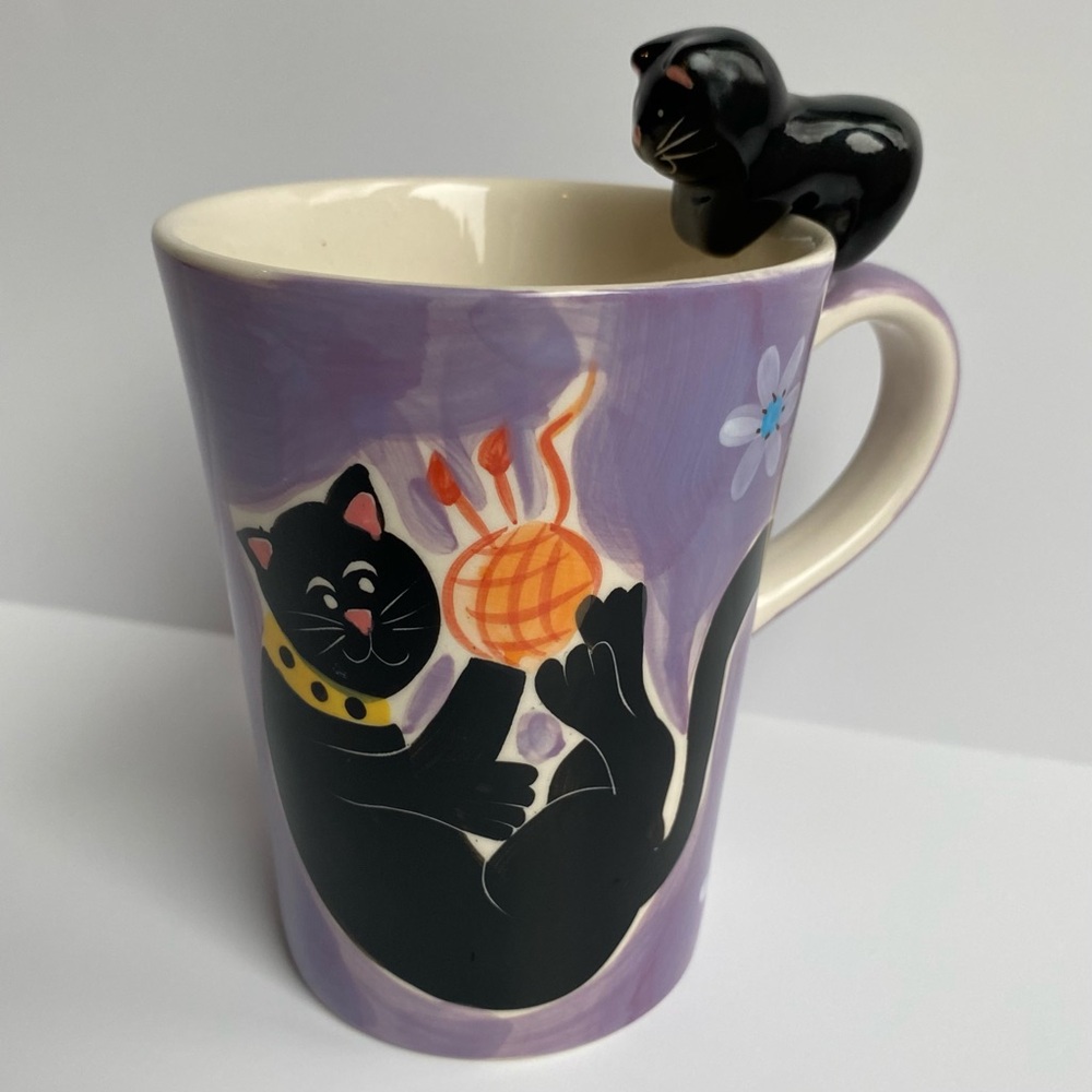 Halloween Cat Mug Black Kitty Sitting On Mug Handle Coffee Tea Pumpkin Ceramic